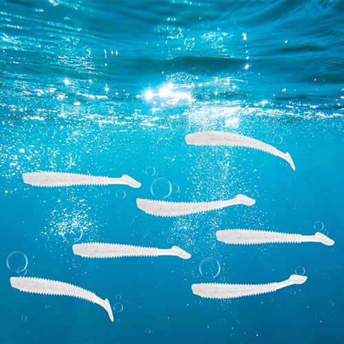 Soft Fishing Lures - Paddle Tail Swim Bait for Bass, Trout in Saltwater & Freshwater - Rigged with Hooks - Durable ABS Plastic - color: White, size: 2.95"