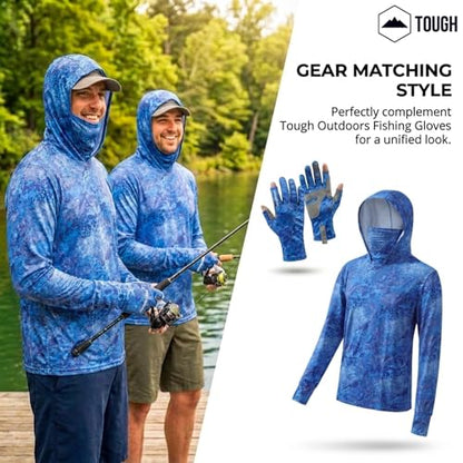 Tough Outfitters Hooded Fishing Shirt UPF 50+ Realtree Camo Sun Hoodie for Men Women – Long Sleeve UV Protection Lightweight - color: Navy Blue, size: Large