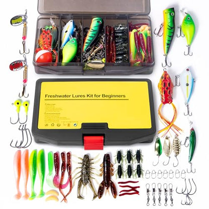GOTOUR 128/209/240/265pcs Fishing Lures Kit with Tackle Box, All-in-1 Fishing Accessories Gear Set with Soft Lure, Minnow, Crankbait, Hooks, Sinkers, and Terminal Tackle Kit, Fishing Gifts for Men - color: A-128 pcs Standard Lures kit
