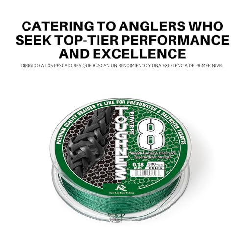 Ray Fishing Toughness 8 Strands Braided Fishing Line | Cast Further & Lasts Longer, Greater Abrasion Resistance, Strong Knot Strength, Smaller Diameter, Fresh and Salty - color: Moss Green, size: 0.18mm-20Lbs