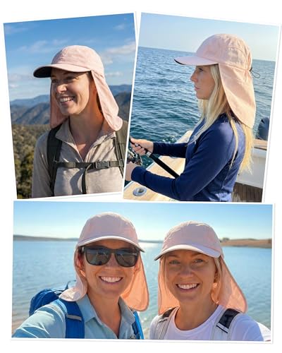 Mens Sun Hat with Breathable Mesh Sun Hats for Men Sun Protection Fishing Hat with Neck Flap for Hiking Cycling - color: Pink