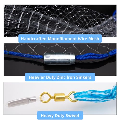 Cast Net for Bait Trap Fish,1/2 Inch Mesh Size | Throw Nets,Zinc Sinker Weights,Freshwater & Salt Water,3/4/5/6/8/9/10 Ft - size: 10ft Radius