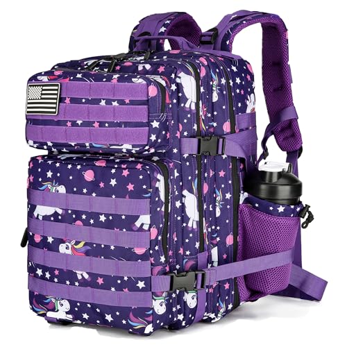 Lovelinks21 25L Tactical Military Backpack Small Travel Rucksack for Men and Women Assault Pack Bug Out Bag Molle Daypack Gym Backpack with Bottle Holder (Purple Pony) - color: Purple Pony