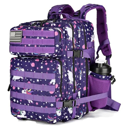 Lovelinks21 25L Tactical Military Backpack Small Travel Rucksack for Men and Women Assault Pack Bug Out Bag Molle Daypack Gym Backpack with Bottle Holder (Purple Pony) - color: Purple Pony