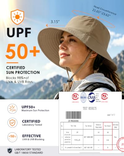 Water-Resistant Sun UPF 50+ Bucket Hat Protection Packable Brimmed Boonie for Women Men Summer Lightweight Hiking Outdoor Cap - color: Khaki