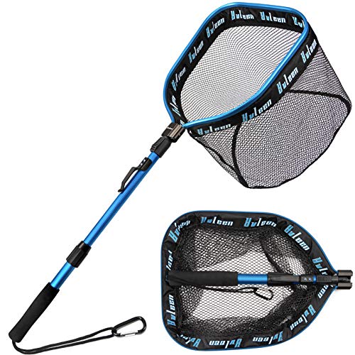 YVLEEN Floating Fishing Net - Folding Fishing Landing Net with Rubber Coating Mesh for Easy Fish Catch and Release, Fishing Net for Freshwater and Saltwater - color: B: Blue(Telescopic Pole)