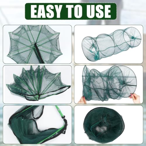 3 Pcs Fish Casting Net Collapsible Minnow Cage with Bait Box Rope Storage Bag, Folding Nylon Fishing Crabbing Equipment and Supplies for Lobster Crawfish Crayfish Crawdad Shrimp