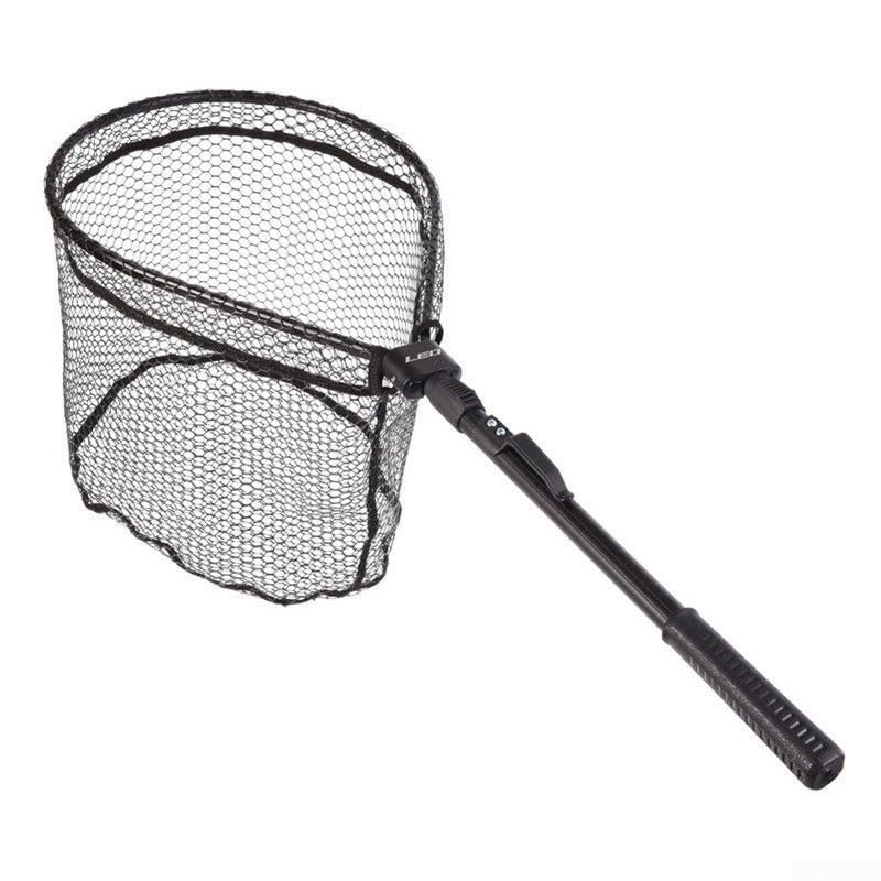 Quick Folding Fishing Landing Net with Rubber Mesh for Trout Catch and Release, Aluminum Alloy Frame, Collapsible Design, 31.9 Inch Total Length, Black