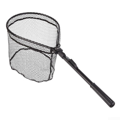 Quick Folding Fishing Landing Net with Rubber Mesh for Trout Catch and Release, Aluminum Alloy Frame, Collapsible Design, 31.9 Inch Total Length, Black