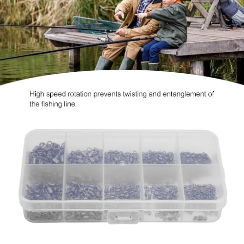 500 Pcs Rolling Barrel Fishing Swivels Kits 5 Sizes – High Carbon Steel Fishing Tackle Connectors for Saltwater and Freshwater, Storage Box Included