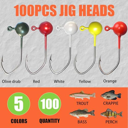100pcs Fly Tying Jig Heads Kit, Jig Heads for Fly Fishing for Trout Crappie DIY Lure Making Kit 1/64oz 1/35oz 1/16oz - size: Jig Heads100pcs-1/64oz