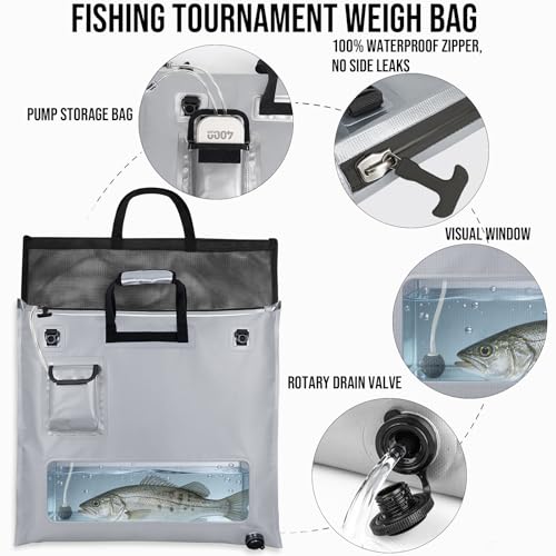 THKFISH Fish Tournament Weigh in Bag for Bass Fishing with Leakproof Zipper | Heavy Duty Live Fish Bags for Caught Fish with Waterproof Zipper and Mesh Liner,Puncture Resistant - color: Silver-25×23in with Net