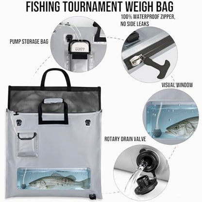 THKFISH Fish Tournament Weigh in Bag for Bass Fishing with Leakproof Zipper | Heavy Duty Live Fish Bags for Caught Fish with Waterproof Zipper and Mesh Liner,Puncture Resistant - color: Silver-25×23in with Net
