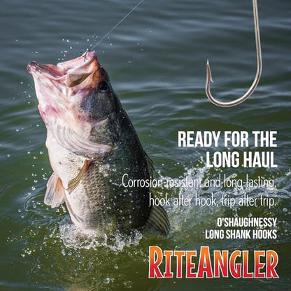 Rite Angler O'Shaughnessy Long Shank Hooks 50-Pack for Inshore and Offshore Fishing, Trolling in Saltwater and Freshwater, Assorted Sizes #2, 1, 1/0, 2/0, 3/0, 4/0, 5/0, 6/0, 7/0, 8/0, 9/0, 10/0 - size: 7/0