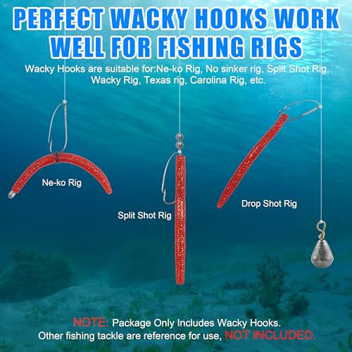 Wacky Weedless Hooks Kit,50pcs Weedless Wacky Rig Bass Fishing Hooks with Wire Guard for The Wacky Rig & Neko Rig Assorted Size 1/0 2/0 3/0