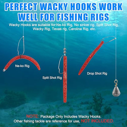 Wacky Weedless Hooks Kit,50pcs Weedless Wacky Rig Bass Fishing Hooks with Wire Guard for The Wacky Rig & Neko Rig Assorted Size 1/0 2/0 3/0