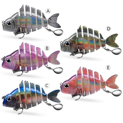 Crankbait Fishing Lure Pike Muskie Lures Lifelike Multi Jointed Swimbait Segement Hard Minnow Bait Treble Hook - color: HS078ABCDE-5pcs/set