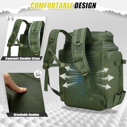 HAMBOLY Fishing Backpack 45L with Rod Holders, Water-Resistant Tackle Backpack for Fishermen, Large Capacity Fishing Gear Bag for Travel Hiking Camping - color: Army Green
