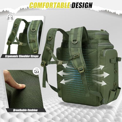 HAMBOLY Fishing Backpack 45L with Rod Holders, Water-Resistant Tackle Backpack for Fishermen, Large Capacity Fishing Gear Bag for Travel Hiking Camping - color: Army Green