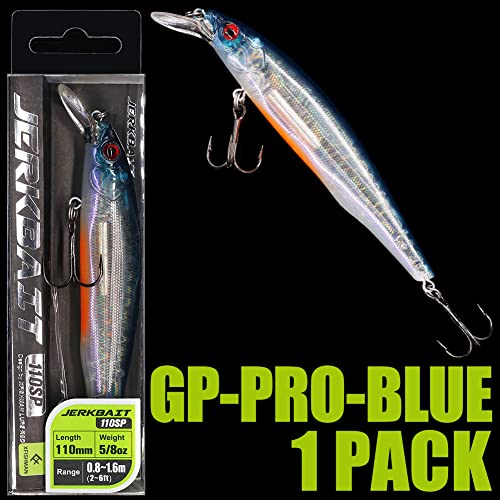XFISHMAN Jerkbait Kit - Minnow Lure - Suspending - Bass, Smallmouth Bass, Walleye, Largemouth Bass - 1 Piece - color: Gp-Pro-Blue, size: 85mm（3-1/3"in）