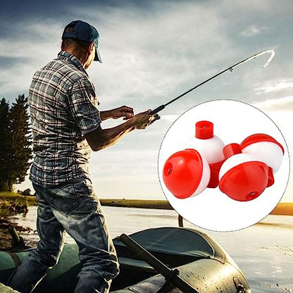 50 PCS Round Fishing Bobbers 1 Inch Float Bobbers Push Button - Red and White ABS Material