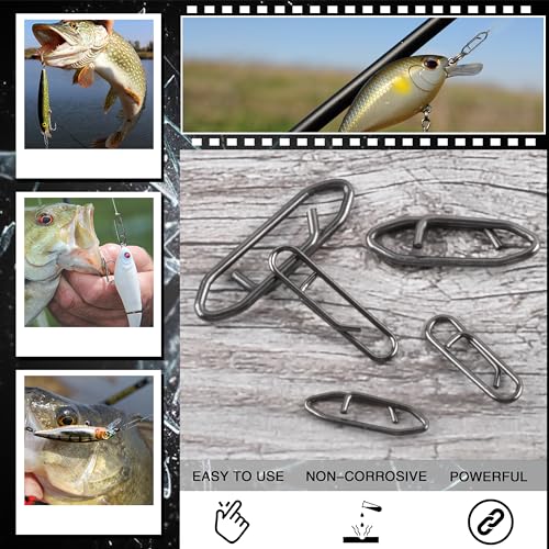 Fishing Power Speed Clips, Stainless Steel Fishing Snaps Connectors for Lures Quick Change Swivels Freshwater Saltwater Crankbait Popper Lures - size: 18# - 44 lbs, style: 50PCS