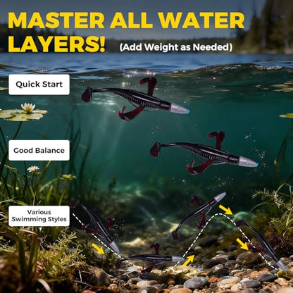 Paddle Tail Swim Baits, 30Pcs TPE Fishing Lures, Unique Vibrating Swim Action, Shaky Sinking Motion, Crappie Lures, for Saltwater/Freshwater - color: Black and Red(30pcs)