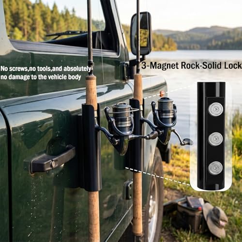 Magnetic Fishing Rod Holder for Truck Bed (2 Pcs),No-Drill Car Fishing Rod Holder,Magnetic Car Fishing Rod Holder for Truck, SUV, Garage Door & Golf Cart, Wall-Mounted Fishing Rod Storage Rack