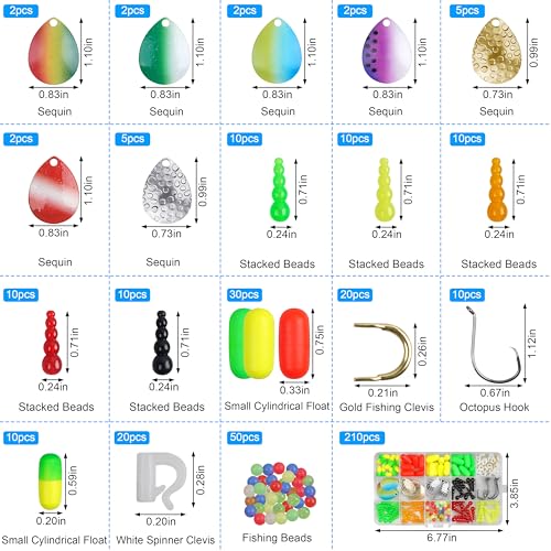 Fishing Lure Making Supplies Kit 210pcs DIY Spinner Making Kit Colorado Blades Hooks Rig Foam Floats Clevis Stack Beads for Walleye Rigs Trolling Rigs Crawler Harness Trout Bass Salmon
