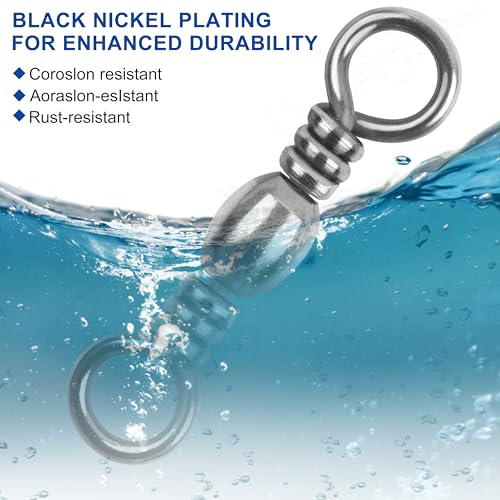 Barrel Swivels Fishing Tackle, 50/100pcs Rolling Ball Bearing Fishing Swivels with Stainless Steel Solid Ring Fish Line Connector Accessories for Saltwater Freshwater - size: 4# - 66 LB