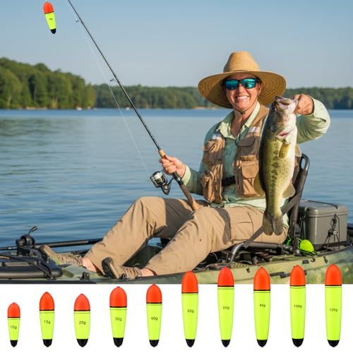 Outus 10 Pcs EVA Sea Bass Fishing Floats Set (10g-120g) Fishing Floats Slip Bobbers, EVA Slider Bobbers, Freshwater Saltwater