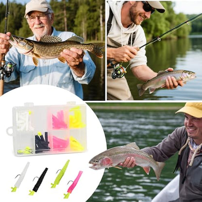 81 Piece Fishing Lure Kit with Soft Plastic Grubs, Jig Heads & Tackle Box | Multifunctional Fishing Lure Bait Tackle Set, Trout and Freshwater Fishing