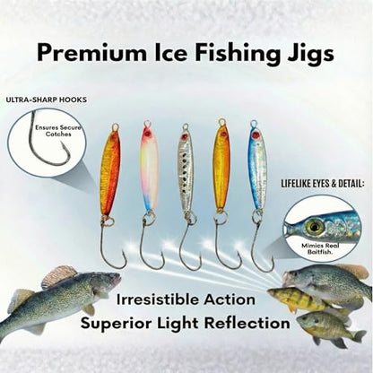 HALYXS/5Pack -Jigging Spoon, Ice Fishing jigs, Spoon Fishing, Jigging Lure, Great Lure for Crappies, Panfish, Walleye, Fresh Water Fishing, Metal (3g/5g) - size: Small