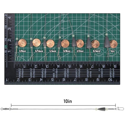 Dr.Fish 15 Pack Carolina Ready Rigs 10'' for Bass Fishing, Freshwater Fishing Wire Leader Line Pre-Rigged Bullet Sinker Swivels - color: Lead Weights, size: 3/16oz-15 Pack