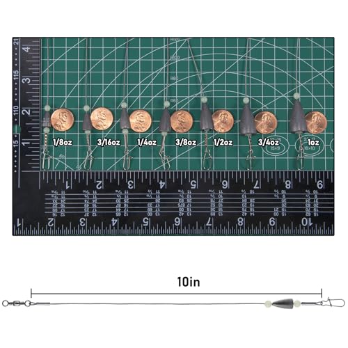 Dr.Fish 15 Pack Carolina Ready Rigs 10'' for Bass Fishing, Freshwater Fishing Wire Leader Line Pre-Rigged Bullet Sinker Swivels - color: Lead Weights, size: 1oz-15 Pack