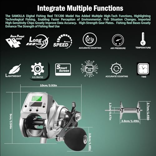 Digital Baitcasting Fishing Reel with LCD Display,8 oz Ultralight Electric Baitcaster Reel, 22-35 Lb Max Drag,6.3:1/7.2:1 Gear Ratio,Left/Right Handed,Compact Design for Freshwater & Saltwater - color: Silver-Right Hand, size: 35Lb-12 Smart-Solar Panel