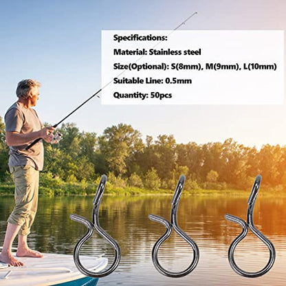 50pcs Fishing Clips, Black Stainless Steel Quick Release Small Fly Hook Lure Fishing Snaps for Lures Hooks and Terminal Tools (S)