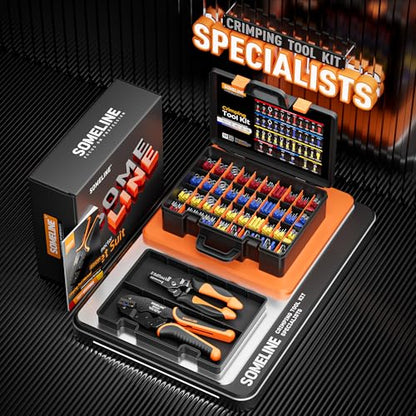 SOMELINE Wire Terminals Crimping Tool, with 45 Sizes Insulated Ratcheting Terminals Crimper Kit of AWG 22-10 Insulated Electrical Butt Bullet Spade Fork Ring Spade Splice Crimp Terminals