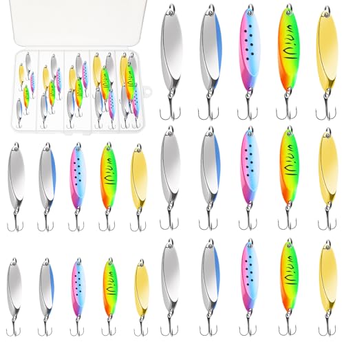 Fishing Lures Fishing Spoons, 5pcs/25pcs/30pcs/50pcs Trout Lures Bass Lures Hard Metal Spinner Baits for Salmon Bass Trout - color: 25PCS-5g/7g/10g/15g/20g