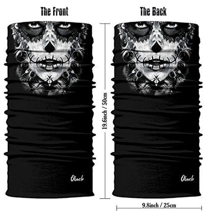 Obacle Neck Gaiter Face Mask Bandana for Dust Wind Sun Protection for Men Women - color: Skull Gray White Face Tear Lips