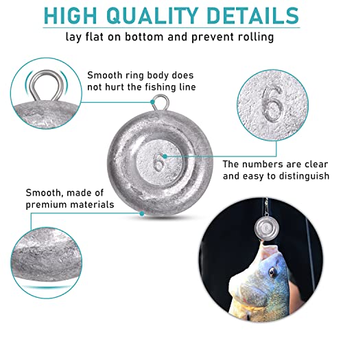 Disc Sinkers Fishing Weights, Flat Coin Sinkers Saltwater Surf Fishing Weights for Catfishing Drifting Trolling Bottom Saltwater Fishing Tackle 1oz 2oz 3oz 4oz 5oz 6oz 8oz - style: 6 Ounce, 5 Pack