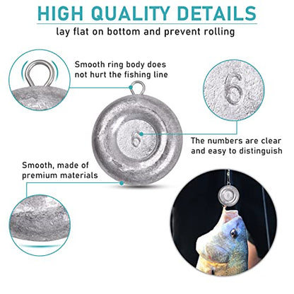 Disc Sinkers Fishing Weights, Flat Coin Sinkers Saltwater Surf Fishing Weights for Catfishing Drifting Trolling Bottom Saltwater Fishing Tackle 1oz 2oz 3oz 4oz 5oz 6oz 8oz - style: 6 Ounce, 5 Pack