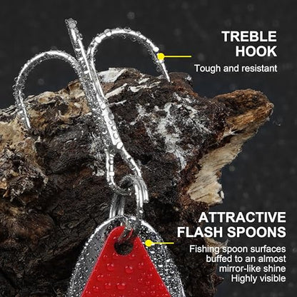 Fishing Spoons Lures, 8pcs Metal Casting Jigging Spoons Silver Trolling Pike Spoon Trout Lures with Treble Hooks for Bass Trout Salmon Pike Walleye Fishing - size: 1/2 oz_8pcs