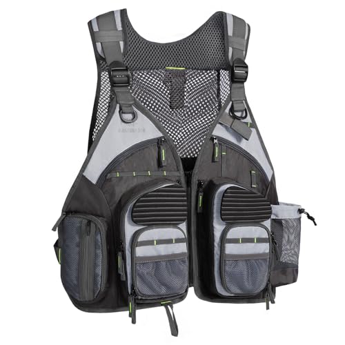 BASSDASH Strap Fishing Vest Adjustable for Men and Women, for Fly Bass Fishing and Outdoor Activities - color: Charcoal Grey