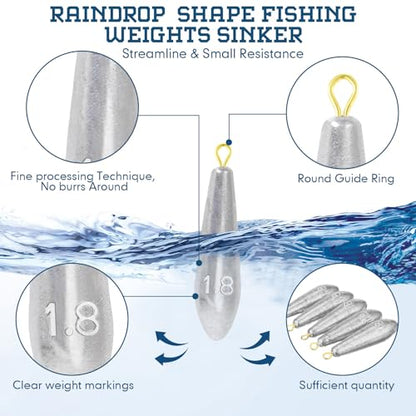 Landhoow Drop Shot Fishing Sinker Weights Kit Freshwater Catfishing Fishing Sinker Bass Casting Removable Line Saltwater Streamlined Snap Weight for Trolling Surf Tackle - size: 1.8 oz