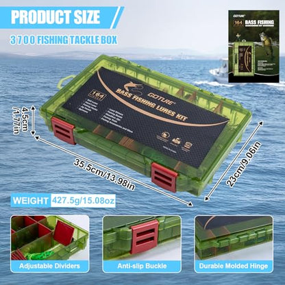 Goture Fishing Lures Kit,164pcs Bass Fishing Kit Including Soft Plastic Baits, Worms, Minnow, Crankbaits, Hooks,Swivels,Sinker Weights,3700 Tackle Box, Freshwater Fishing Gear Lure Set, Gifts of Men - color: A:164pcs Fishing Lures Kit
