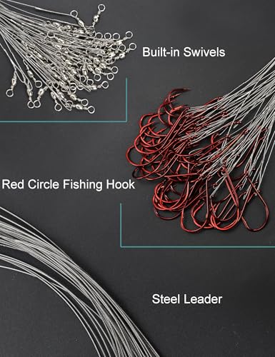 Avlcoaky Fishing Hooks with Steel Wire Leader, 50pcs Octopus Catfish Hooks Pre-Rigged Anti-Bite Stainless Steel Trace for Toothy Fish, Saltwater High Carbon Steel Circle Trout Hooks for Shark, Walleye - color: 8/0, 50pcs