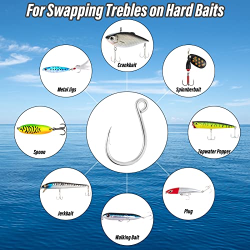 Dr.Fish 30 Pack Single Replacement Hooks for Hard Lures Inline Fishing Hooks High Carbon Steel Spinner Jerkbait Crankbait Popper Walking Bait Plugs - size: #4-30 Pack