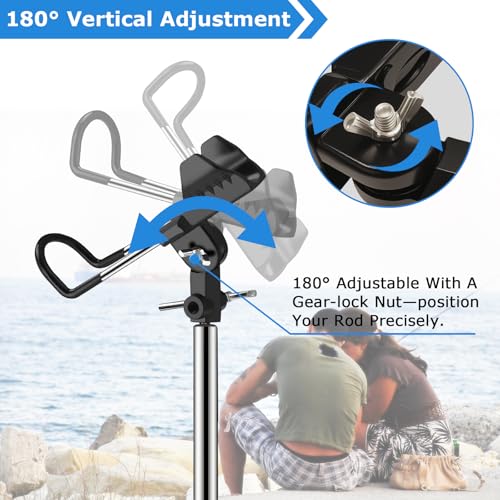 2 Pack Fishing Rod Holder for Ground, Easy to Install, 360 Degree Adjustable Fishing Pole Stand Equipment for Beach, Bank, Gifts for Men