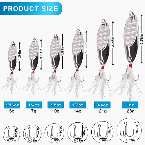 Fishing Lures Casting Spoon Lure, 5pcs Hard Metal Spoon Fishing Lures for Trout Bass Crappie Pike Walleye Saltwater Freshwater Fishing Gear 3/16oz-2oz - color: Silver-feather, size: 1/2oz(14g)